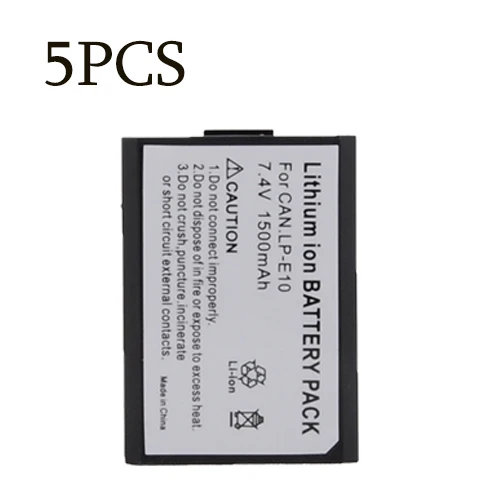 Высокое качество 7,4 V 1500 мА/ч, литий-ионный аккумулятор LP-E10 батарейный блок камеры LPE10 для цифровой однообъективной зеркальной камеры Canon EOS 1100D, EOS KISS X50, REBEL T3 - Цвет: 5PCS