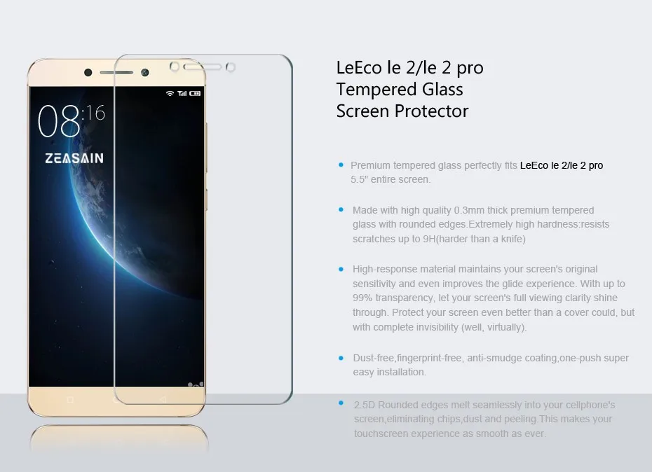 Original ZEASAIN Screen Protector For Leeco le 2 pro le2 Premium 9H Tempered Glass  2.5D 0.3mm Toughened glass Protective Film (5)