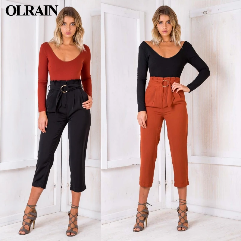 Olrain Womens Summer High Waist Trousers Elegant Ankle