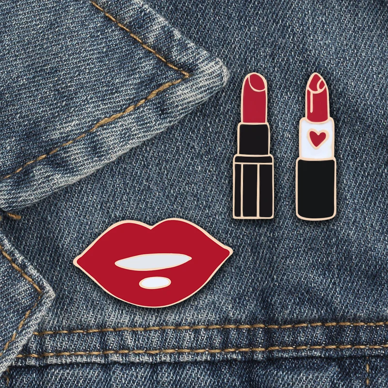 

3pce/set Fashion Charm Lipstick Enamel Pins Beautiful Lips Brooch Jackets Accessories Badge Girl Jewelry Brooches For Women Gift