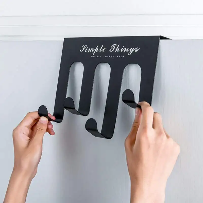 

Punch Free Durable Door Hook Living Room Wall Hanger Hat Durable Kitchen 4 Hooks Bearing Black White Color Bearing