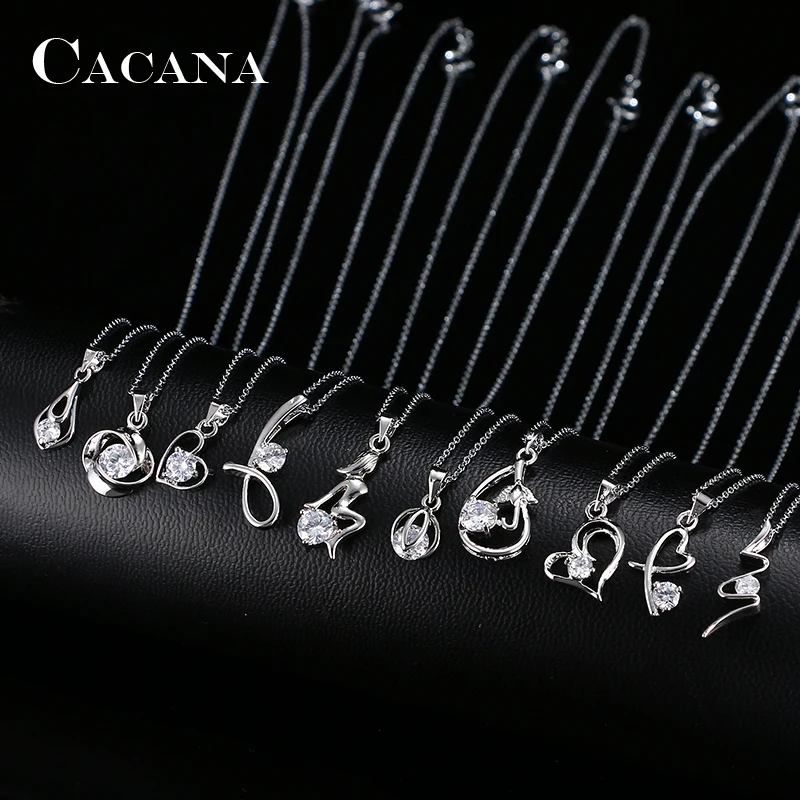 CACANA Pendant Necklaces For Women Trendy Heart Girl Flower Fashion Design Metal Link Chain Long Necklace Hot Wholesale N123