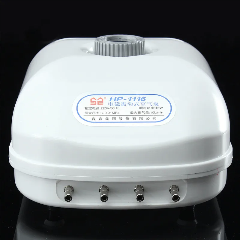 15W Adjustable Aquarium Electromagnetic Air Pump With 4 Outlets Low Noise Fish Tank Mini Air Compressor Oxygen Pump 110V-220V