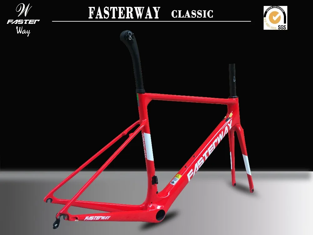 Cheap taiwan brand FASTERWAY classic full red with the whtie decals super light carbon bike frame:Frameset+Seatpost+Fork+Clamp+Headset 2