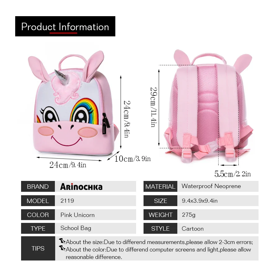 Unicorn Kindergarten Kid Backpacks Baby Boy Zoo Animal Bookbag Girls Cute Giraffe Schoolbag Backpack Children Cartoon Mochila