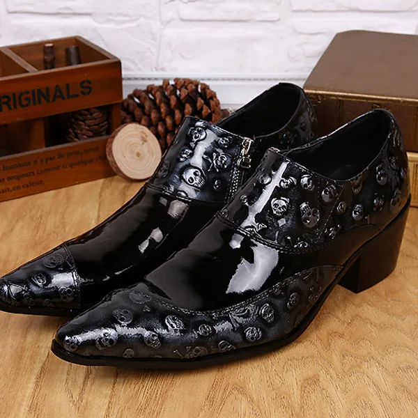 

Black Men Leather Shoes Vintage Skull Mens Wedding Shoes Personalized Business Dress Shoes For Men