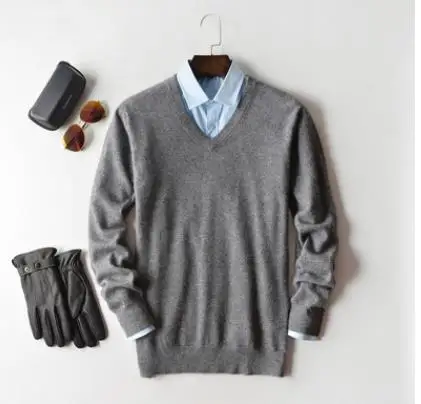 Кашемировый свитер для мужчин осень зима hombre одежда халат pull homme hiver man hombres свитера пуловер и свитер для мужчин - Цвет: v-neck dark gray
