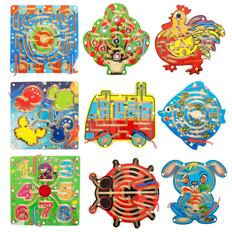 

MWZ Large 29cm Magnetic Wooden Maze Animal Star Traffic Educational Game Toy For Kids children Gift