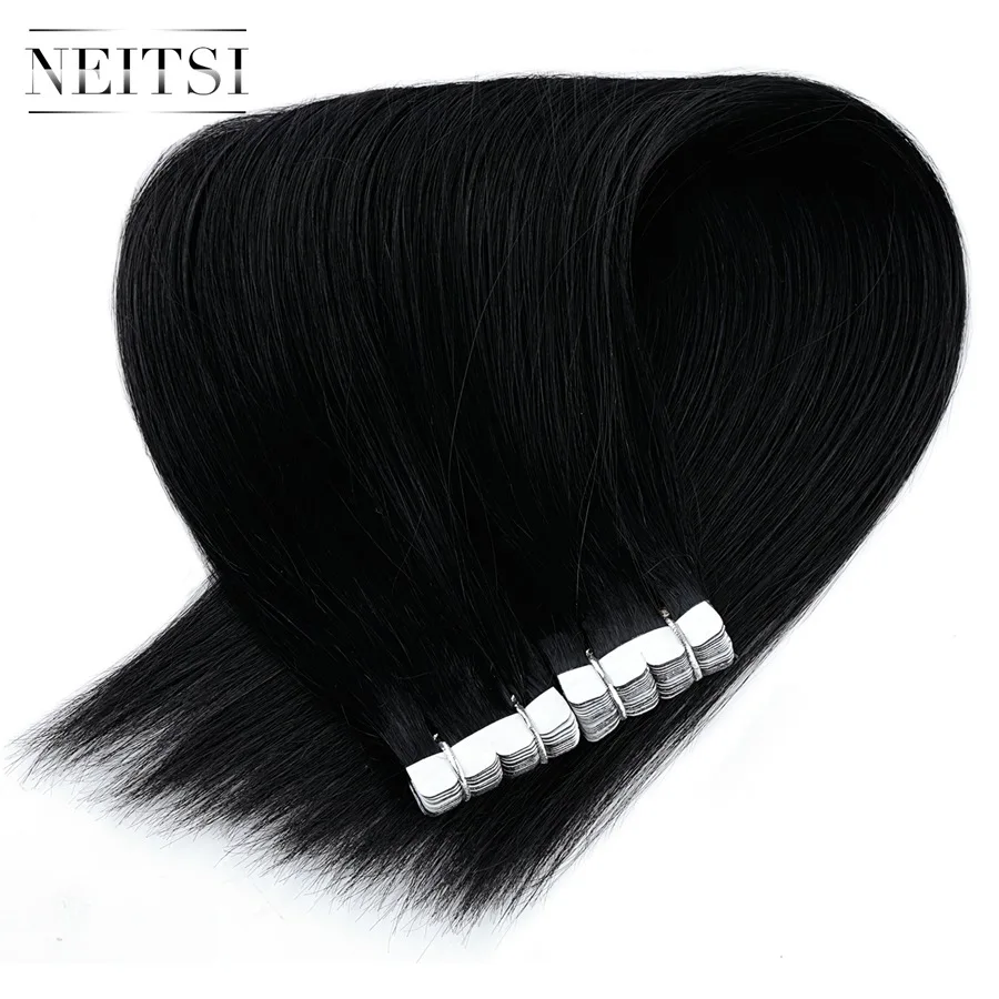 Neitsi Mini Tape In Human Hair Adhesive Extensions 12" 16" 20" None Remy Double Sided Tape Straight Skin Weft Natural Hair