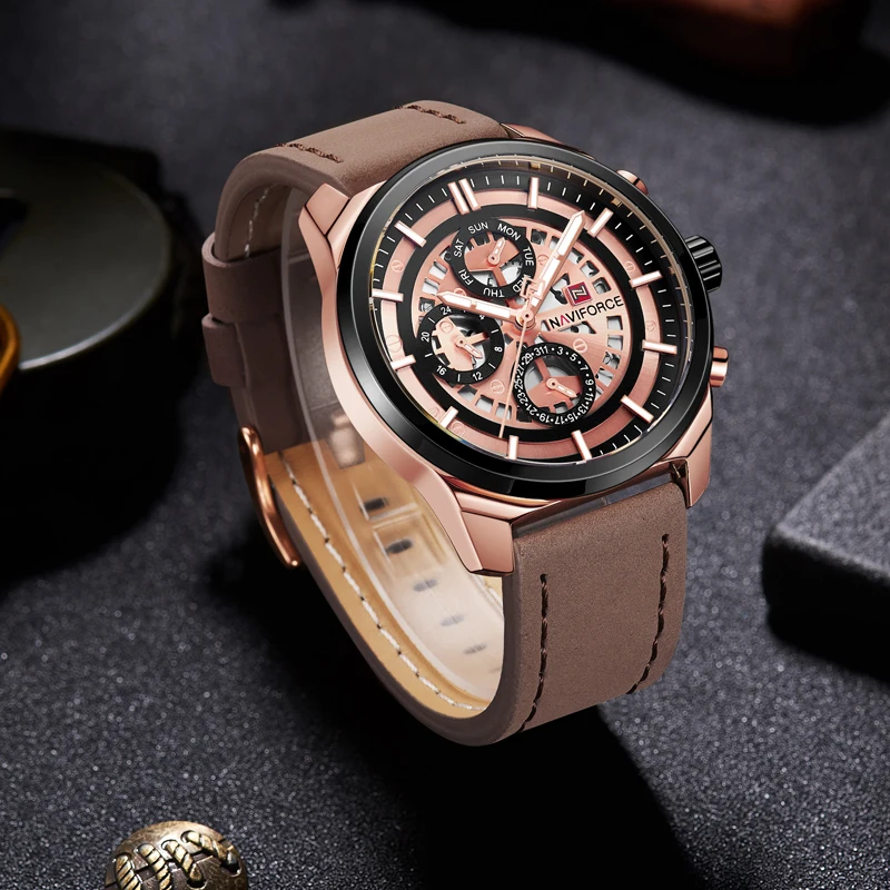 2018  NAVIFORCE Mens Watches Top Brand Luxury Waterproof 24 hour Date Quartz Watch Man Leather Sport Wrist Watch Men Waterproof Clock (16)