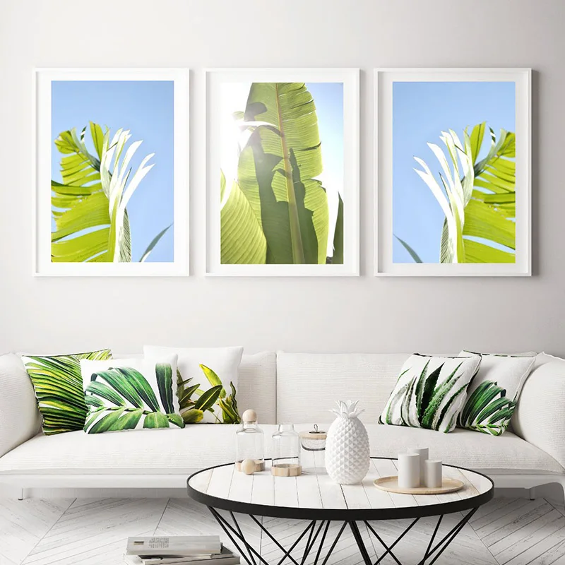 Nordic Colorful Botanical Canvas Painting Banana Leaf Tropical Wall Art Posters and Prints Minimalist Bedroom Dining Room Decor