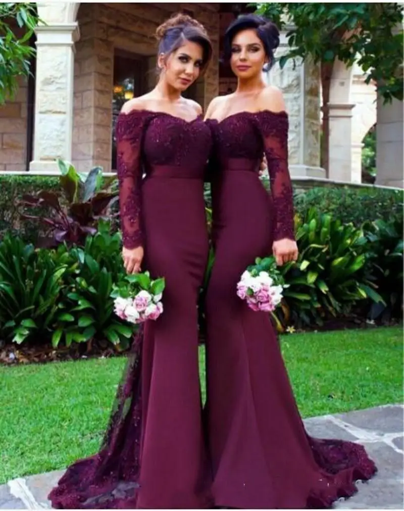 Vestidos de dama de honor Burdeos para mujer, vestidos largos encaje con cuentas y hombros descubiertos, vestidos de fiesta de boda baratos por debajo de 50 _ - AliExpress Mobile