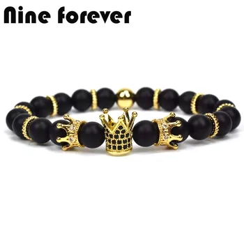 

Nine forever king crown charm bracelets for women natural stone beads bracelet men jewelry pulseira masculina feminina bileklik