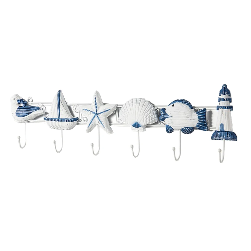  6-HOOK NAUTICAL STARFISH SEASHELL COASTAL SINGLE HOOK BATH TOWEL HOOK RUSTIC BLUE 5-10kg 