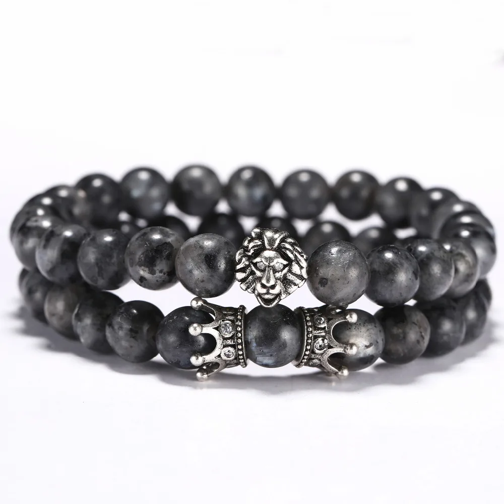 Браслет с 2 парными бусинами из лавы античный золотой серебристый цвет Braclet для