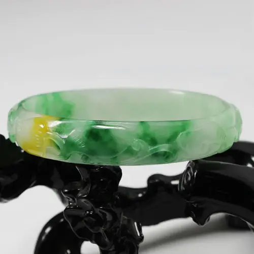 

2706 NATURAL BEAUTIFUL CHINA HAND-CARVED GREEN JADE GEMS BANGLE BRACELET
