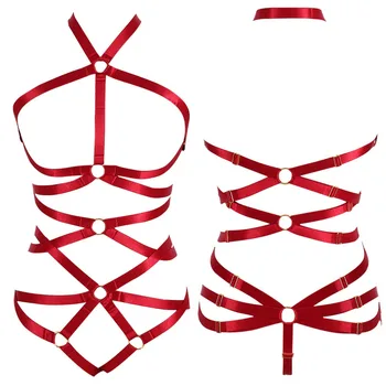 

Full Body Harness Lingerie Set Plus Size Elastic Cage Bralette Garter Belt Bondage Full Body Goth Punk Adjustable Festival Rave