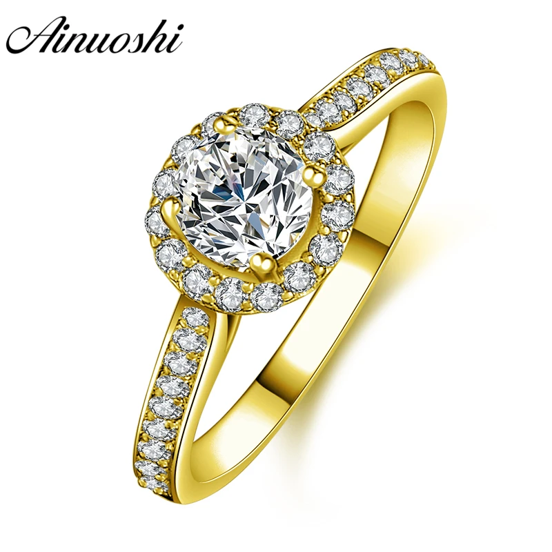 AINUOSHI 14K твердое белое/желтое золото круглый Halo Кольцо проложить Установка 0,5 ct круглая огранка SONA бриллиантовое Женское Обручальное Кольцо