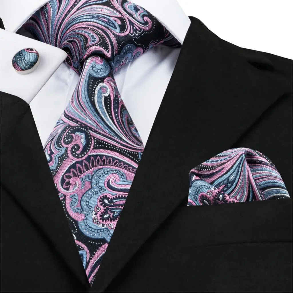 

SN-1643 Pink Paisley Jacquare Woven Ties For Men 100% Silk Necktie Fashion Mens Tie New Designer Men's Neck Tie Square Cufflinks