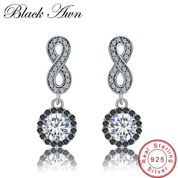 

[BLACK AWN] 3.3g 100% Genuine 925 Sterling Silver Jewelry Black Spinel Stone Cute Engagement Stud Earrings for Women T124