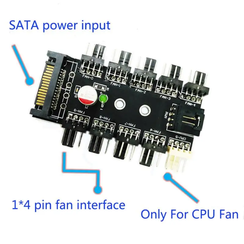 Новый SATA порт для 10 способов 12 В 3/4 Pin ЦП кулер охлаждения разветвитель
