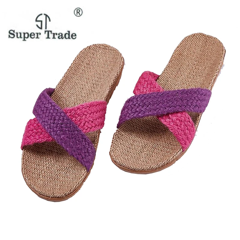 

Summer Women Men Casual Flax Slippers Lovers Candy Color Indoor Floor Ladies Slippers Slides Mules House Shoes Zapatos De Mujer