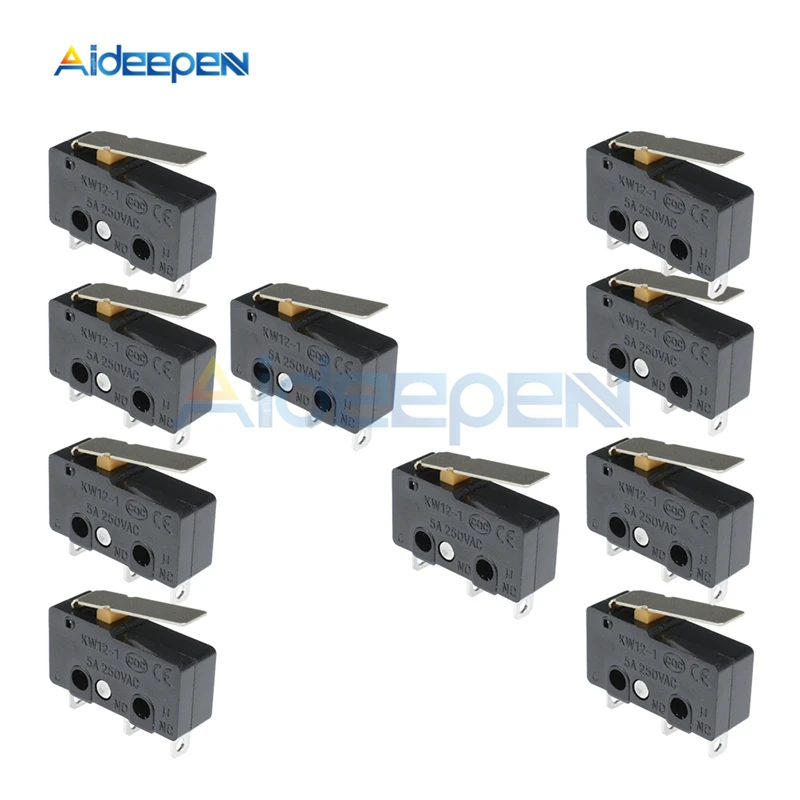 10Pcs/lot KW12-3 KW11-3Z 3 Pin Micro Limit Switch Roller Lever Pulley 5A 250V Snap Action Push Microswitches