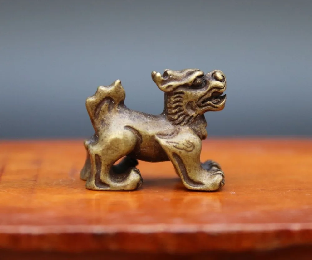 

3 CM China Pure Bronze Foo Dog Lion kylin Pi xiu Wealth Animal Amulet Sculpture