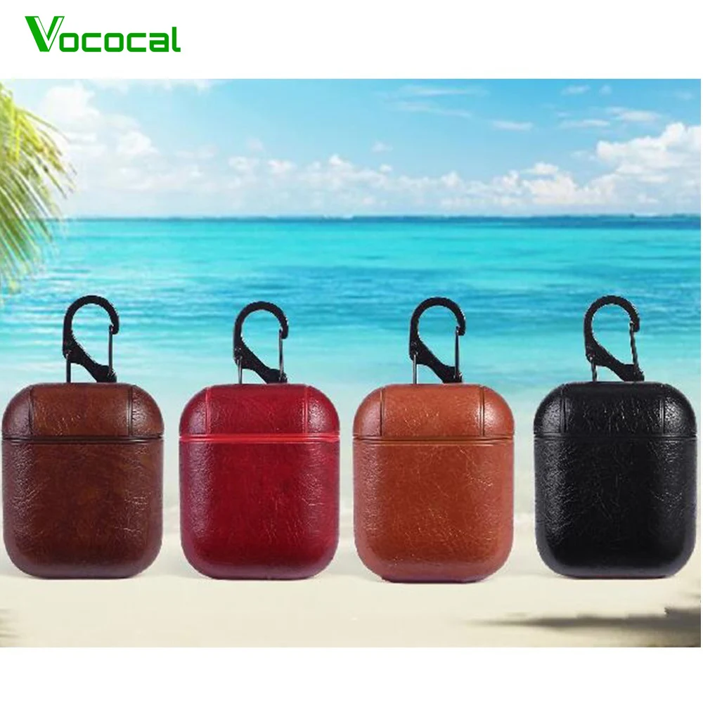 

Vococal PU Leather Wireless Earphone Protective Case Holder Shell Cover Charging Cases w/Hook for Apple AirPods Air Pods Gadgets