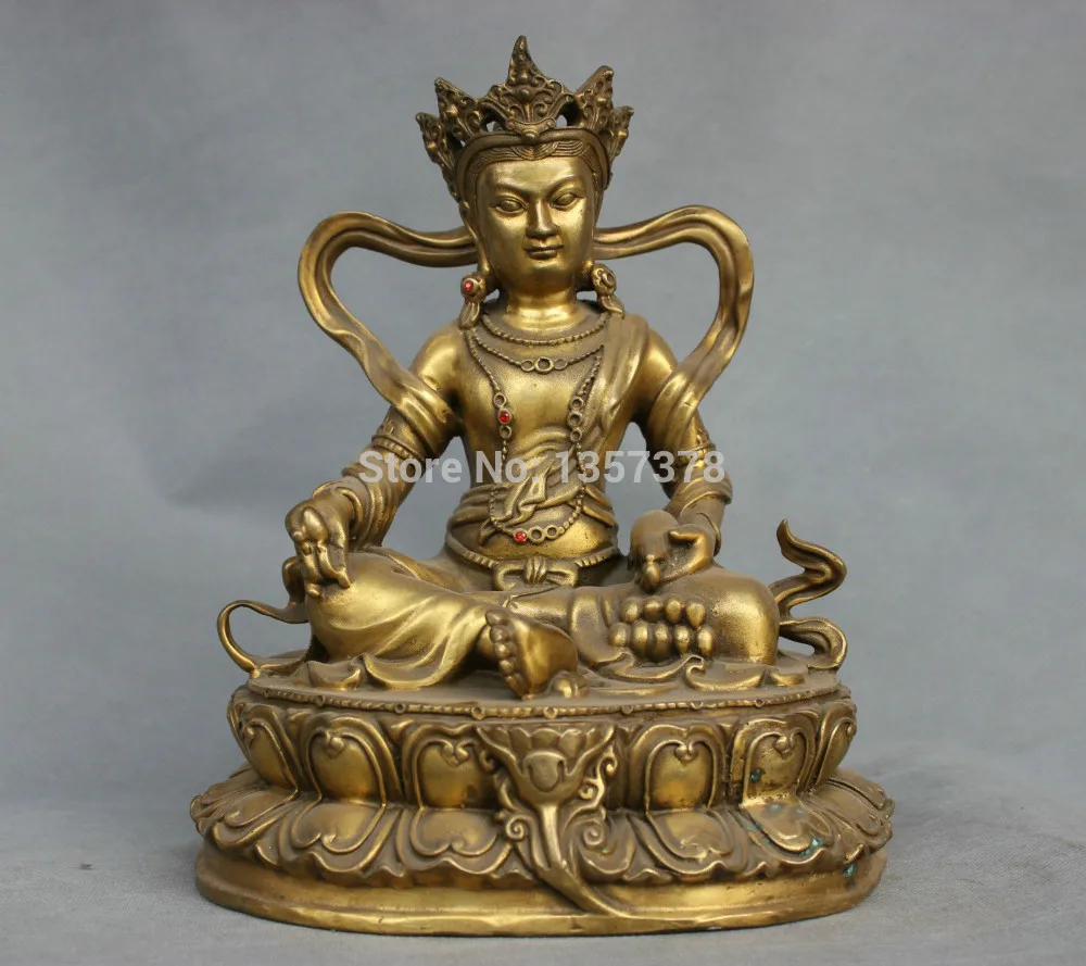 

shitou 00447 11'' China Tibet Green Jambhala Buddha Wealth God Mammon Bronze Statue