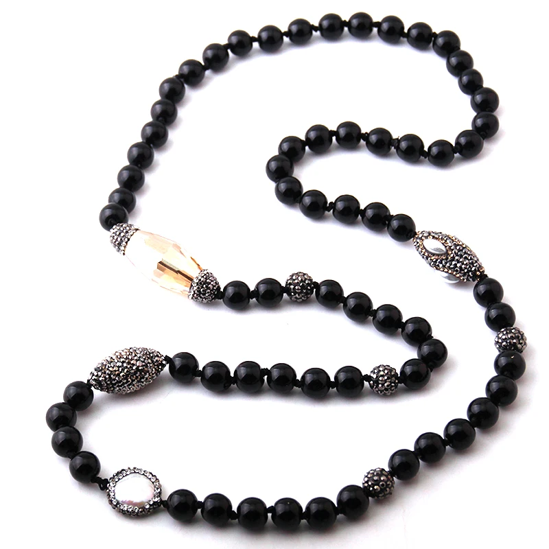 

Fashion Black Stone Beads Halsband Handmake Black Crystal Paved Stone Necklace