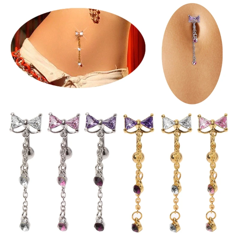 

JAVRICK Bow Cubic Zircon Steel Earrings Nail Belly Button Rings Navel Piercing Jewelry