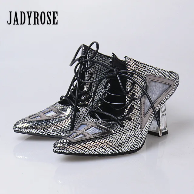 Jady Rose Gladiator Women Sandals High Heels Genuine Leather Slippers Pointed Toe Lace Up Ladies Pumps Shoes Woman Stiletto