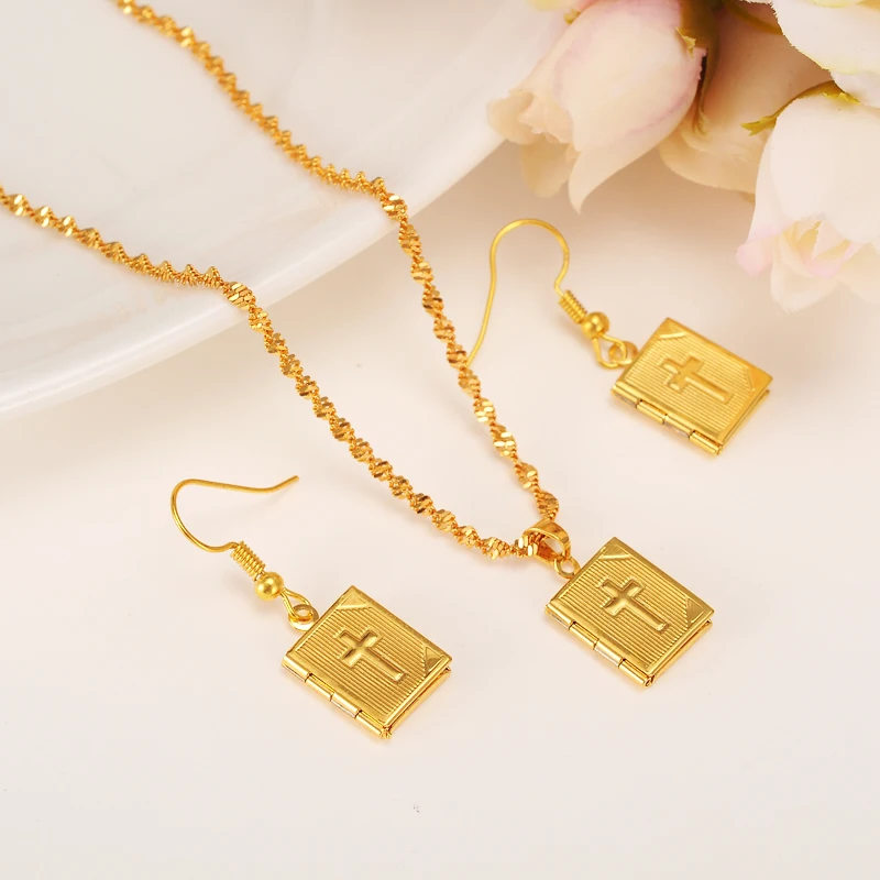 gold cross jewelry sets Pendant Chain/Earrings Necklace Gold Color