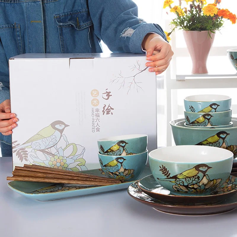6 человек 25 шт Ручная роспись керамическая посуда костюм творческая личность китайская бытовая посуда свадебные подарочные коробки