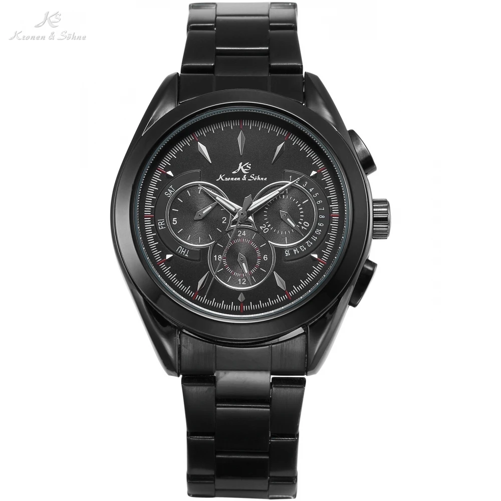 Navigator KS Luxury Brand Full Black Date Day 24 Hours Display Steel Strap Automatic Self Winding