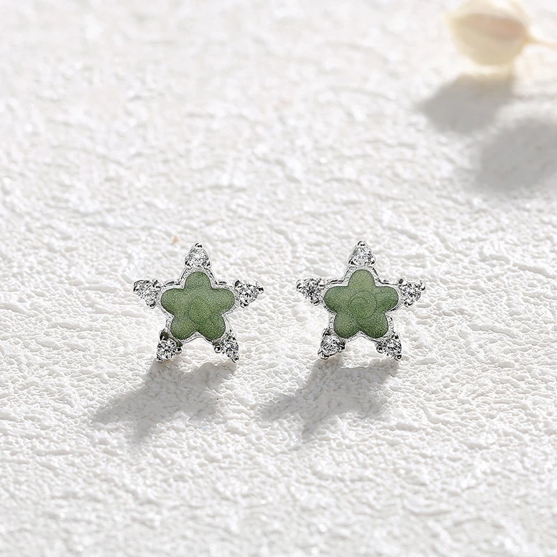 

Korean Delicate S925 Sterling Silver Pentagram Stud Earrings for Women Fashion Star Stud Earrings Inlaid Zircon Lover Jewelry
