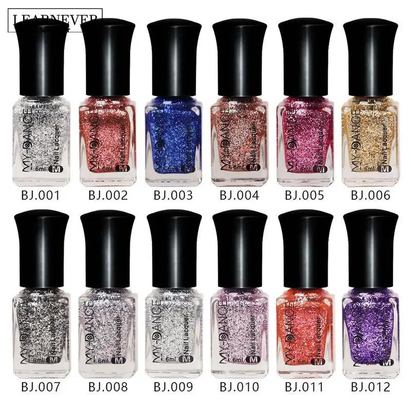 

LEARNEVER 12 Colors Shimmer Platinum Gold Gel Varnish Super Shining Glitter Sequins Gel Nail Polish Need Top Base Coat UV Primer