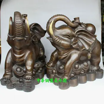 

14" China Wealth Two Elephants Gourd Bronze Statue