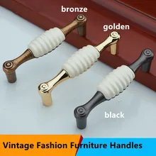 Retro fashion shell ceramic furniture handle 128mm white ceramic dresser handle 96mm bronze black kitchen cabinet
