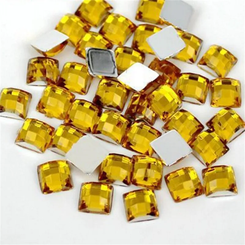 

4MM-25MM DIY Bling Yellow Color Square Lattice Faceted Acrylic Rhinestone Flatback Acrylic Stone for Hand Craft Art Decoration