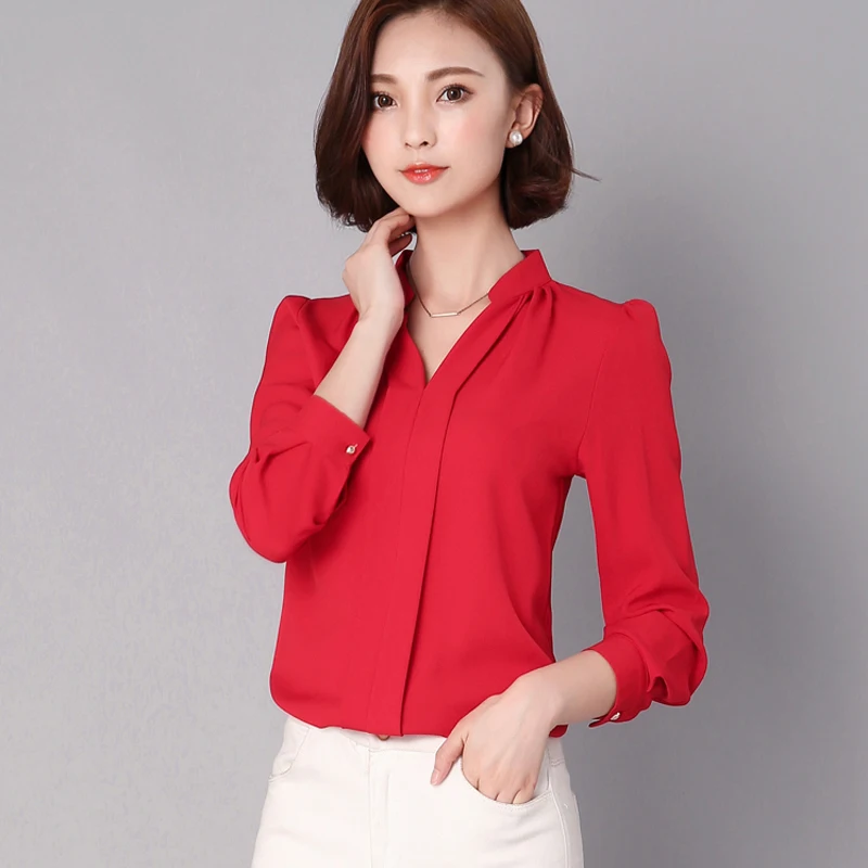 Saiqigui Blusa primavera otoño nuevo Womens elegante Oficina camisa Ropa Mujer manga larga de gasa blusas