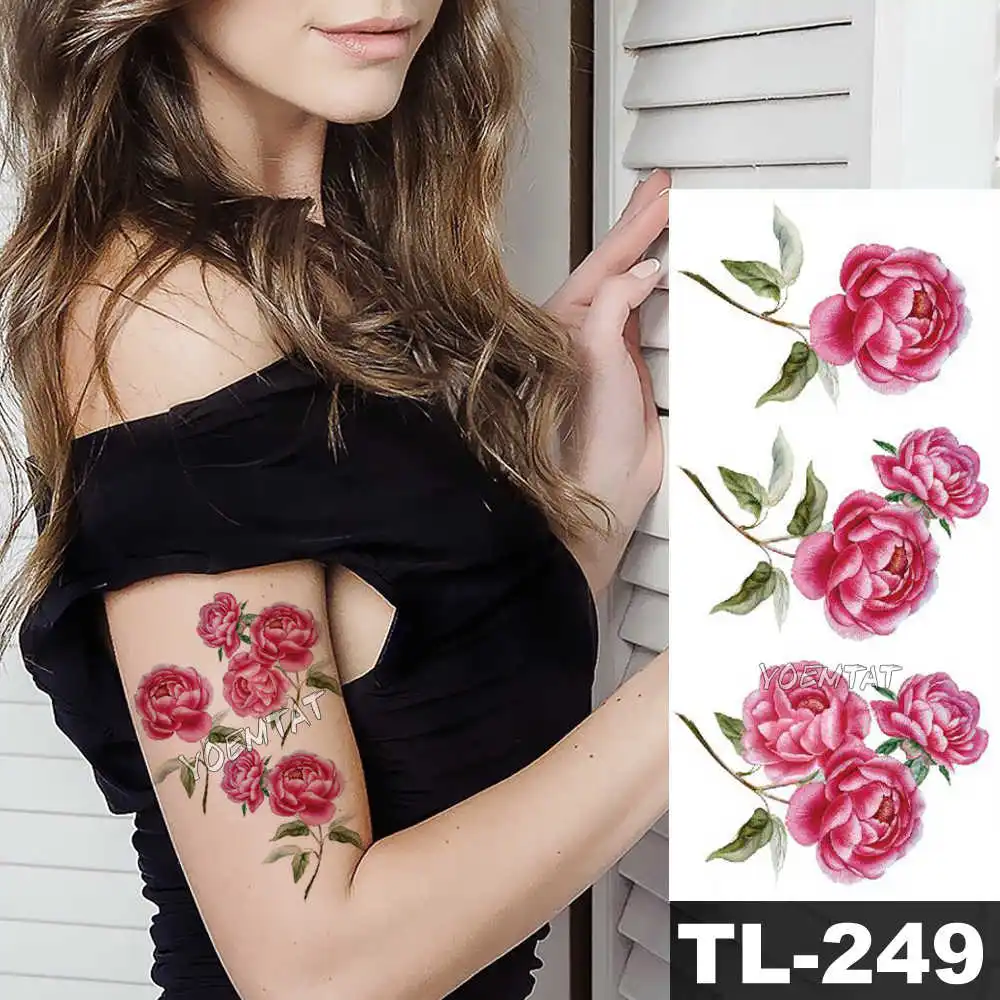 Фиолетовые Акварельные Цветы Розы лилии, водостойкие тату наклейки для женщин, боди, грудь, искусство, временная татуировка, девушка, талия, 3D цветы, тату - Цвет: 17-TL249