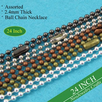 

24 inch Ball Chain Necklace, 60cm Ball Chains, Metal Ball Chain, 2.4mm Bead Chain Necklace - Silver, Bronze, Copper, Black...