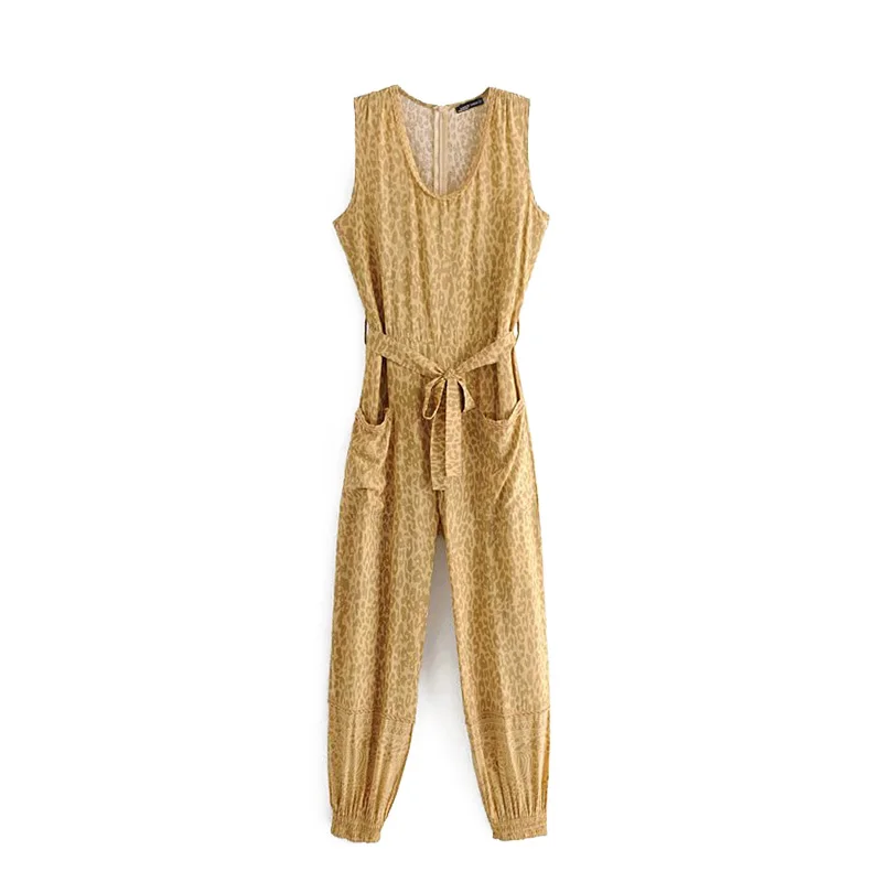 

GYPSY Boho Chic Summer Vintage Leopard Print Lace Up Jumpsuits Women Fashion O Neck Split Ladies Rompers Calf Pants Body Femme