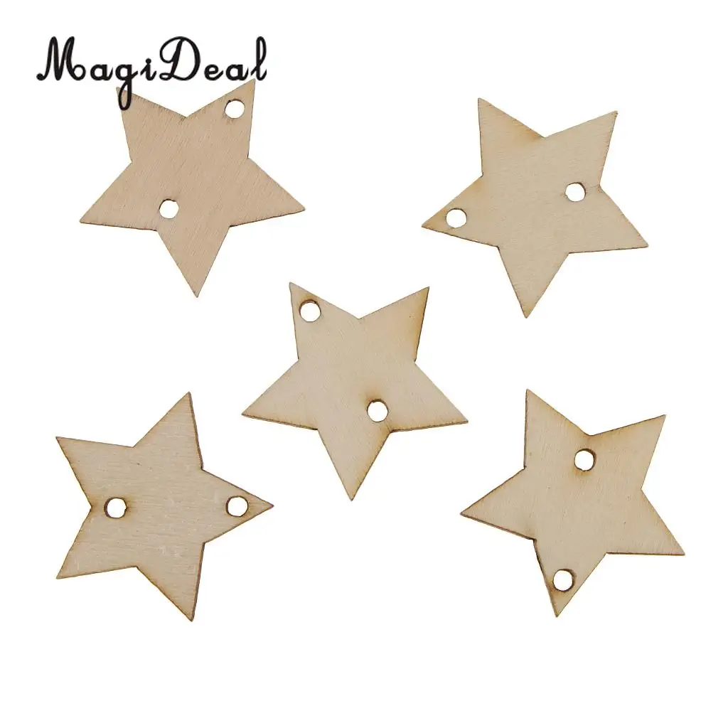 50pcs 35mm Unfinished Wooden Disc Star Tags MDF Wood Cutouts Crafts Embellishment With 2 Holes for DIY Wooden Board Decorations