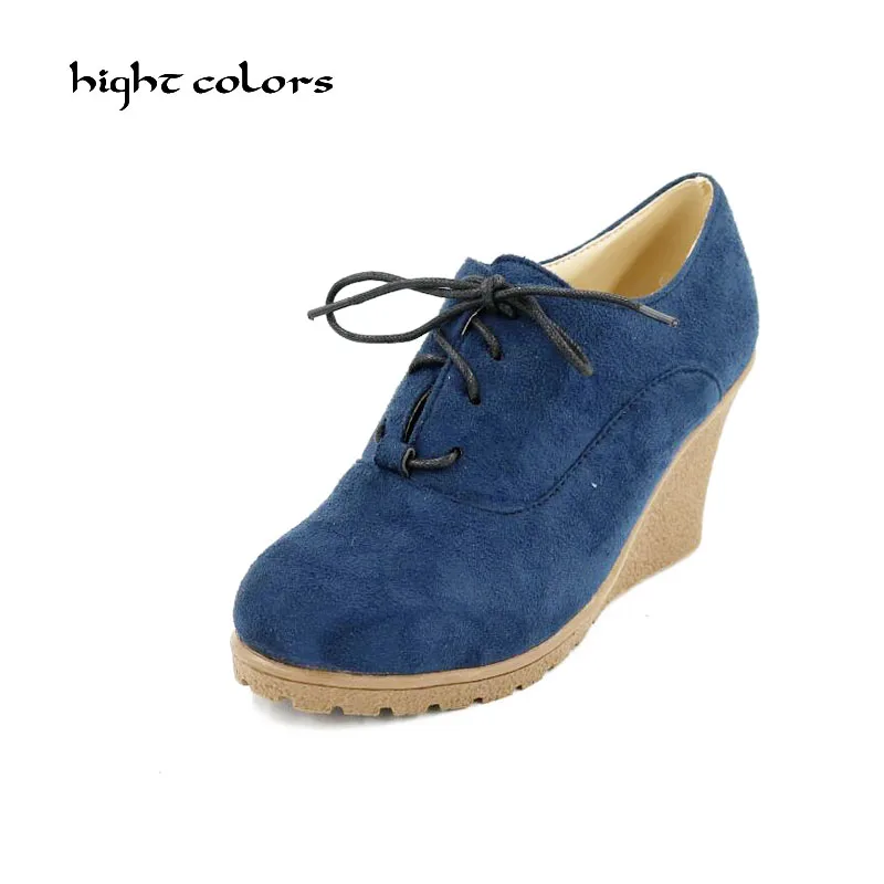 

New Wedges Women Boot Fashion Flock High-heeled Platform Ankle Boots Lace Up High Heels Spring Autumn Shoes For Women