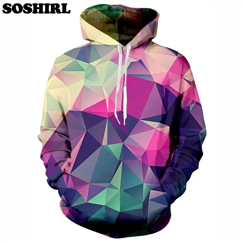 SOSHIRL Poly Texture Geometric Hoodies 3D Print Funny Hoodies Harajuku