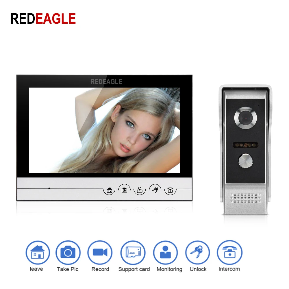Redeagle 7 дюймов запись ЖК-дисплей видео-телефон двери Дверные звонки домофон Системы 800TVL HD камера поддерживает SD карт до 32 ГБ Запись