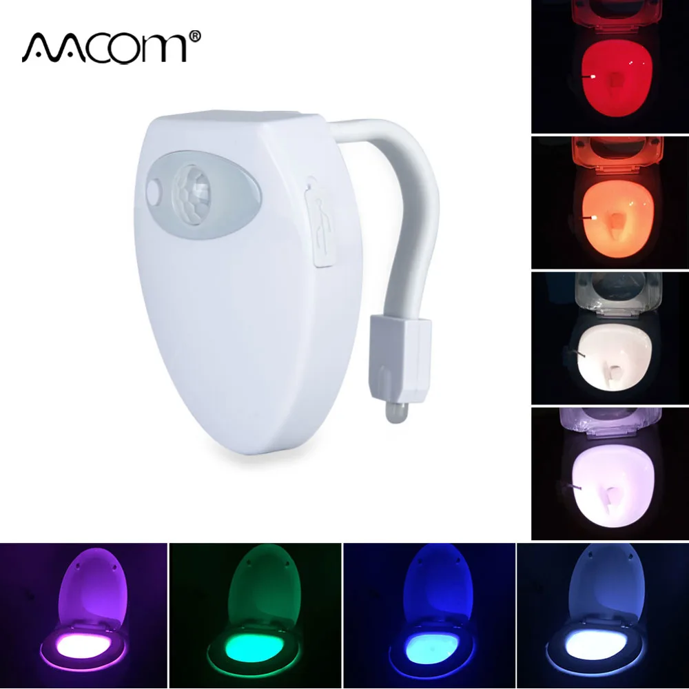 Motion Sensor Toilet LED Night Light USB Rechargeable 8 Color LED